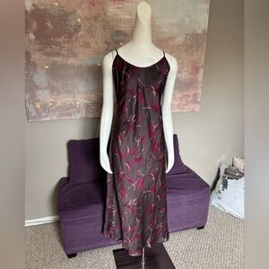 Vintage Brown & Pink Maxi Slip Dress with Spaghetti‎ Strap, Deep V back Size 16